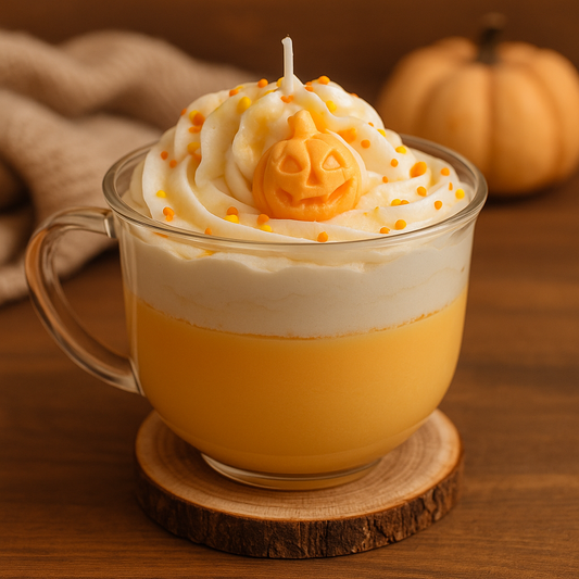 Pumpkin Spice Latte Candle With Jack-o'- Lantern Topper | 1lb+ Soy Candle in Mug | Whipped Wax Fall Candle | Halloween Home Decor